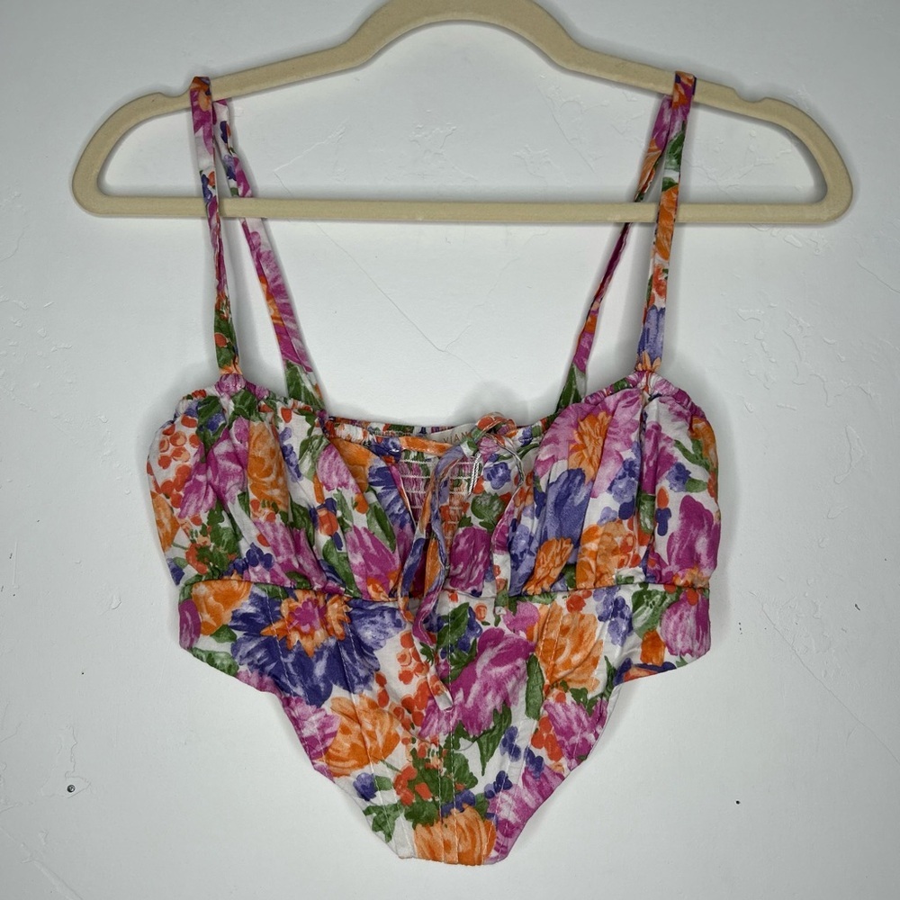 O Vianca Floral Strappy Bustier Crop Top Size Large Spring Break Festival